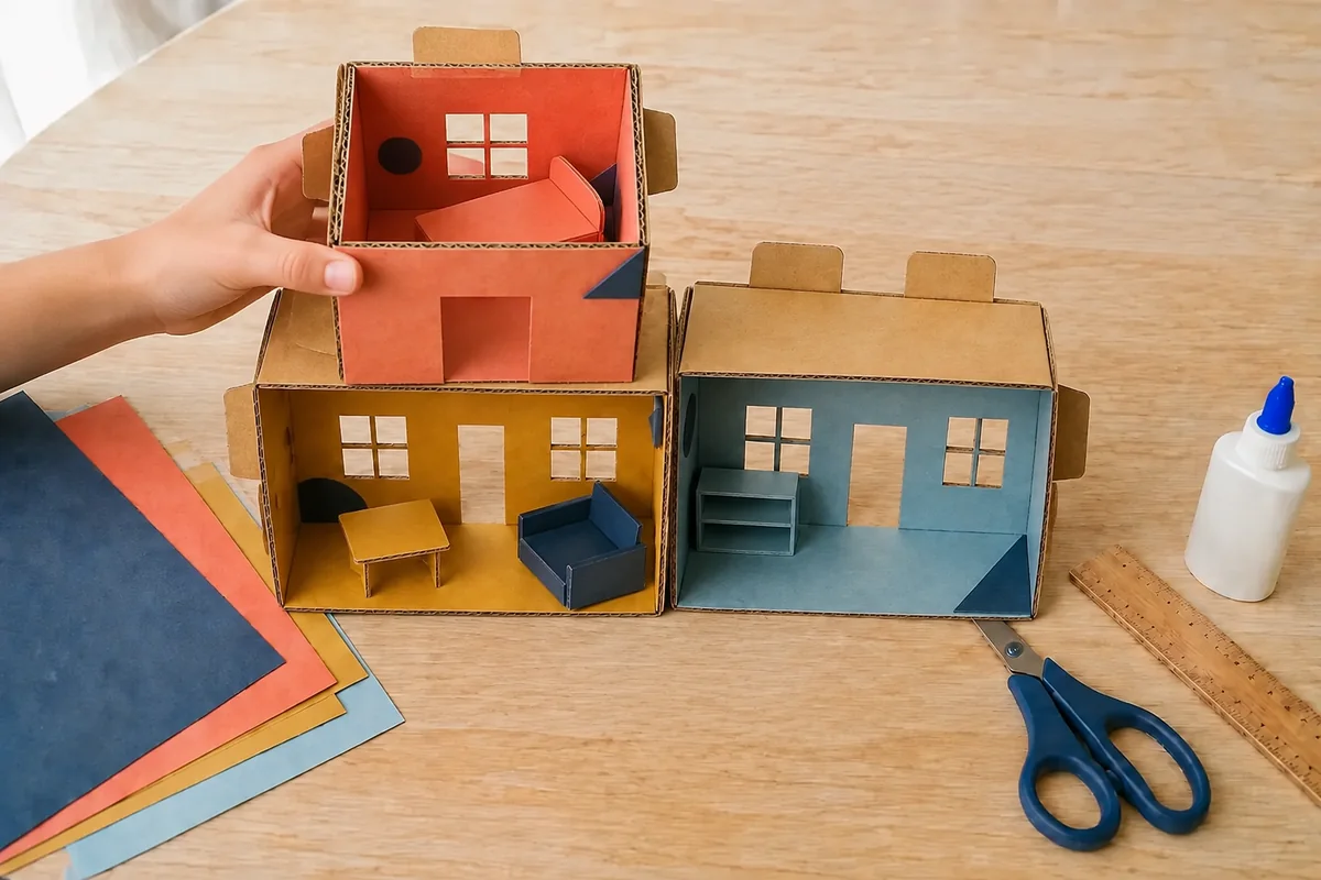 Étape 5 de « Créer une maison de poupées modulaire en boîtes récupérées » : assembler et réorganiser la maison.