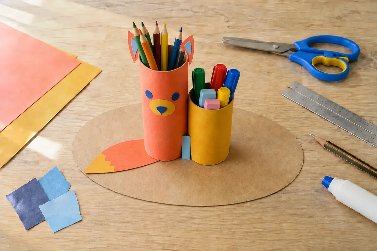Étape 5 de « Fabriquer un pot à crayons animal à double compartiment » : séparer les fournitures.