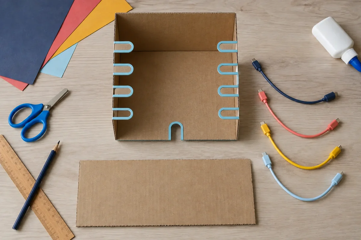Étape 2 de « Fabriquer un range-câbles robot en carton » : former les passages de câble.