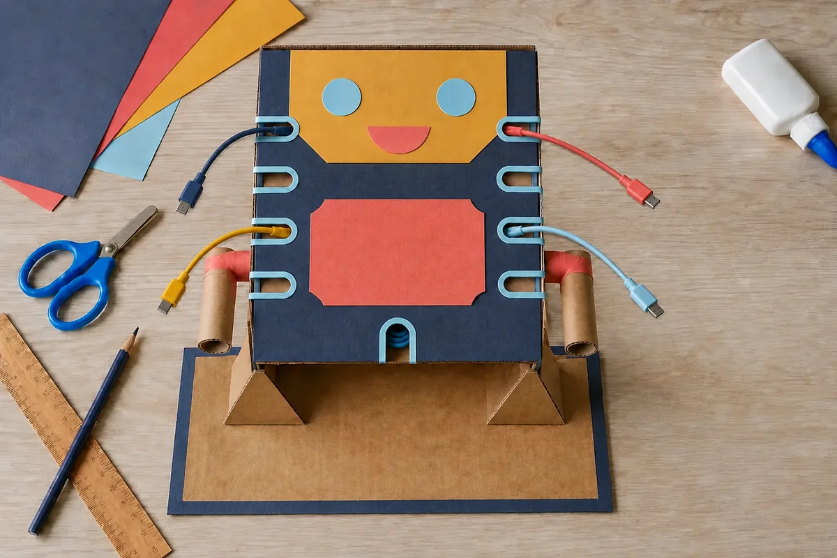 Étape 5 de « Fabriquer un range-câbles robot en carton » : installer les câbles débranchés.