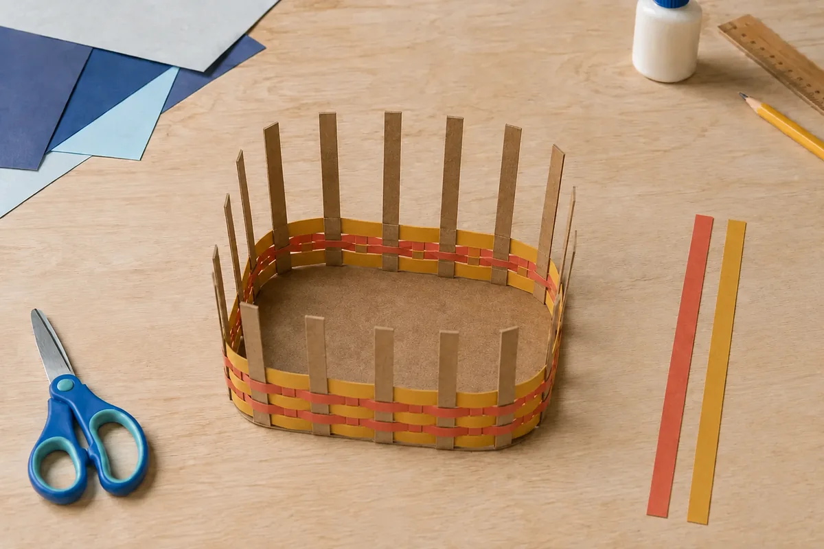 Étape 3 de « Créer un panier en carton tressé sans agrafe » : monter les parois régulièrement.