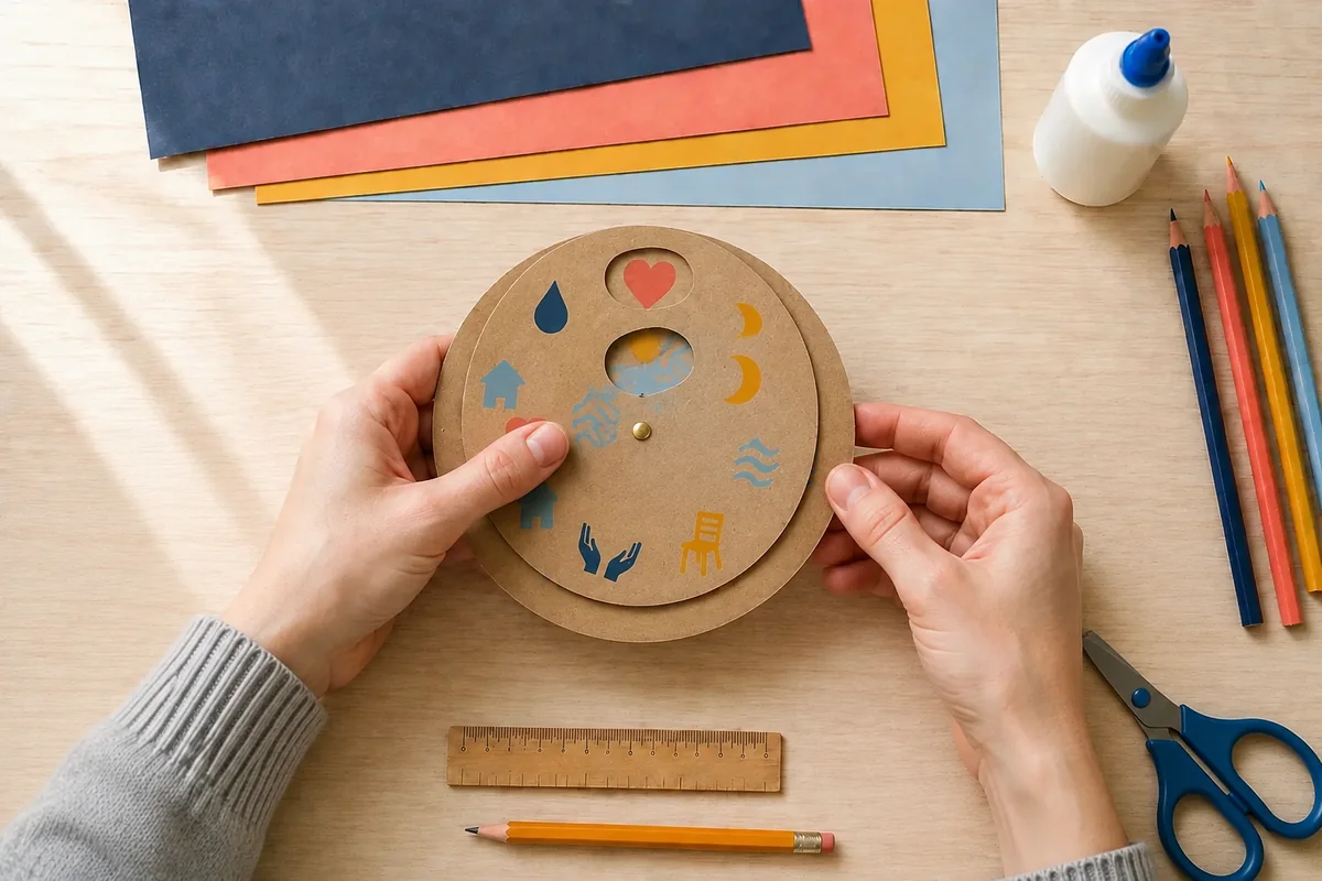 Étape 4 de « Roue besoins-solutions : outil émotionnel à trois disques » : assembler la roue.