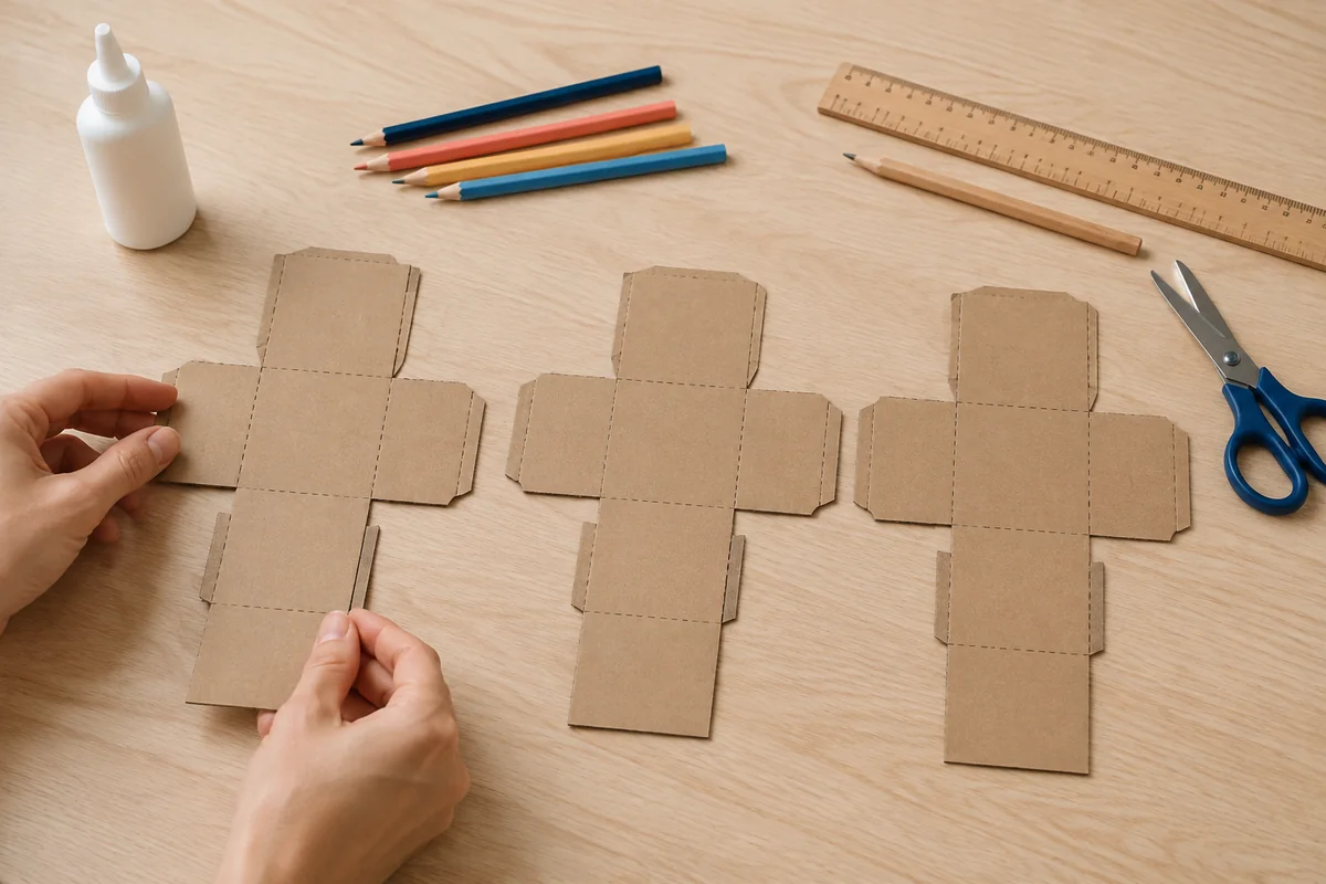 Étape 1 de « Créer des dés à histoires en carton réutilisable » : tracer trois patrons de cube.