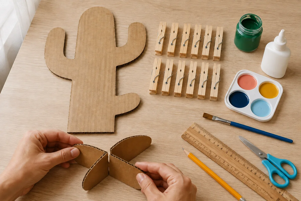 Étape 1 de « Construire un cactus d'équilibre avec des pinces en bois » : dessiner le cactus et son socle.