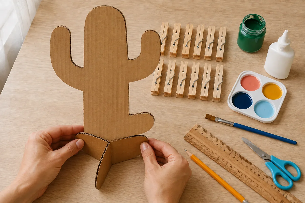 Étape 2 de « Construire un cactus d'équilibre avec des pinces en bois » : monter une structure stable.