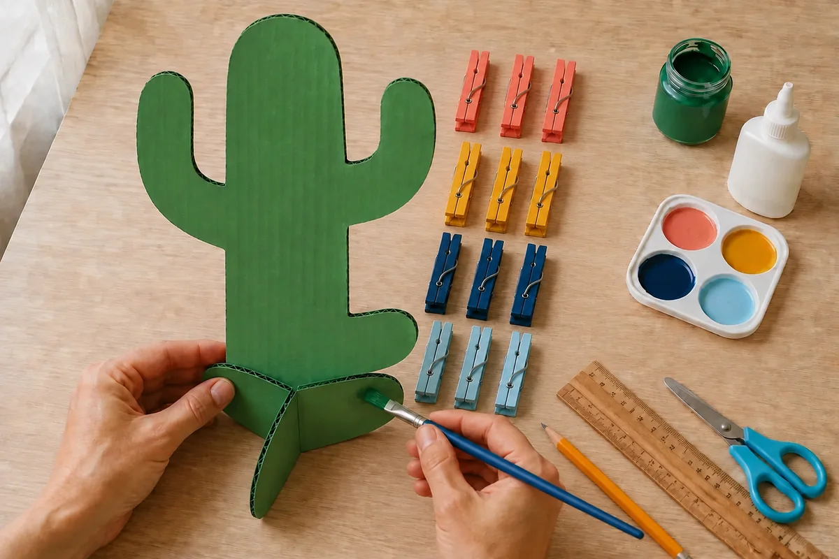 Étape 3 de « Construire un cactus d'équilibre avec des pinces en bois » : colorer les zones de pose.