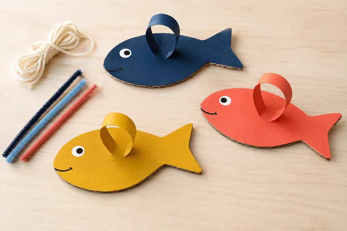 Étape 1 de « Fabriquer un jeu de pêche sans aimant » : préparer les grands poissons.