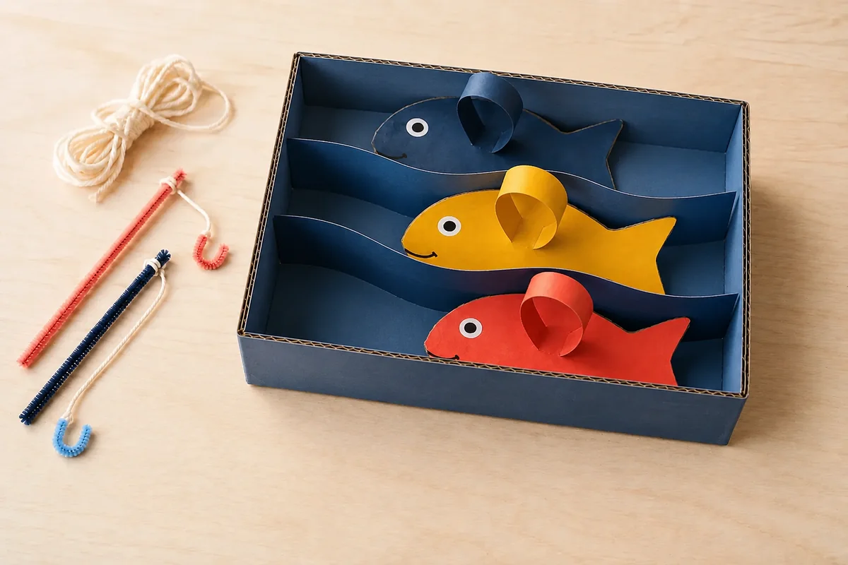 Étape 4 de « Fabriquer un jeu de pêche sans aimant » : installer les poissons.