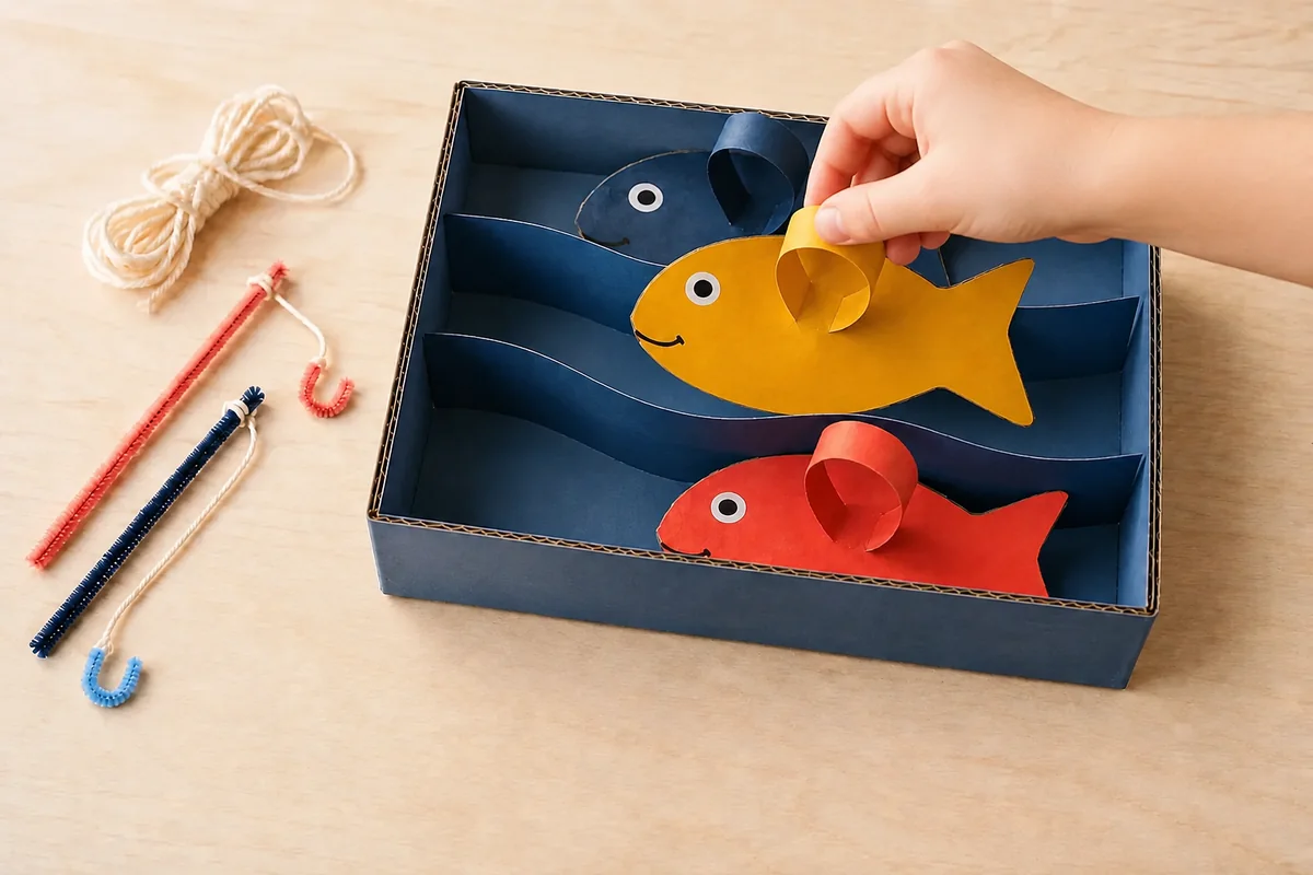 Étape 5 de « Fabriquer un jeu de pêche sans aimant » : pêcher sans aimant.