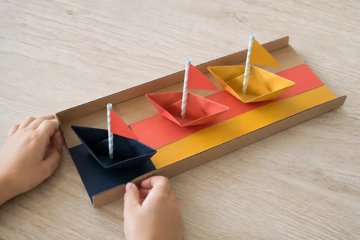 Étape 3 de « Organiser une course de voiliers en papier soufflés » : construire la piste sèche.