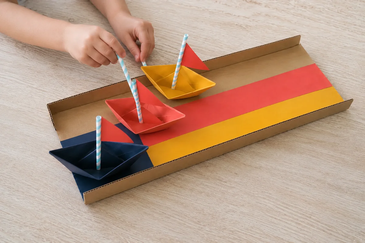 Étape 5 de « Organiser une course de voiliers en papier soufflés » : faire avancer les voiliers.