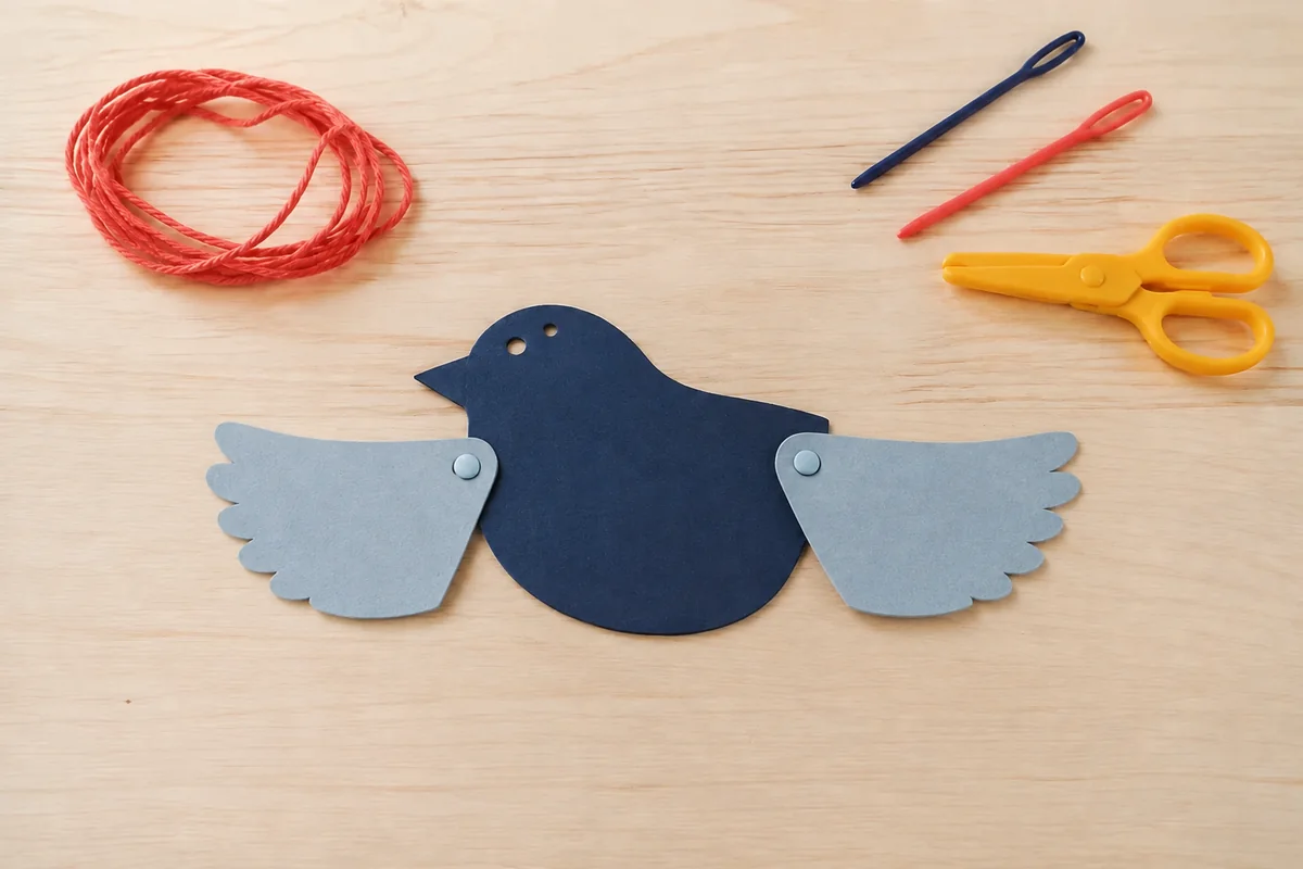 Étape 2 de « Créer un oiseau automate aux ailes mobiles » : poser les articulations.