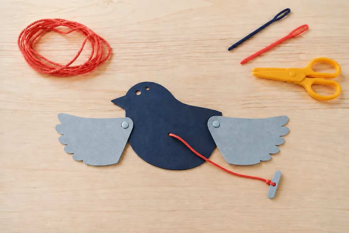 Étape 3 de « Créer un oiseau automate aux ailes mobiles » : relier le mécanisme.