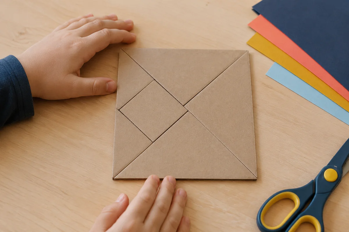 Étape 1 de « Fabriquer un tangram tactile en carton et tissu » : tracer les sept pièces.