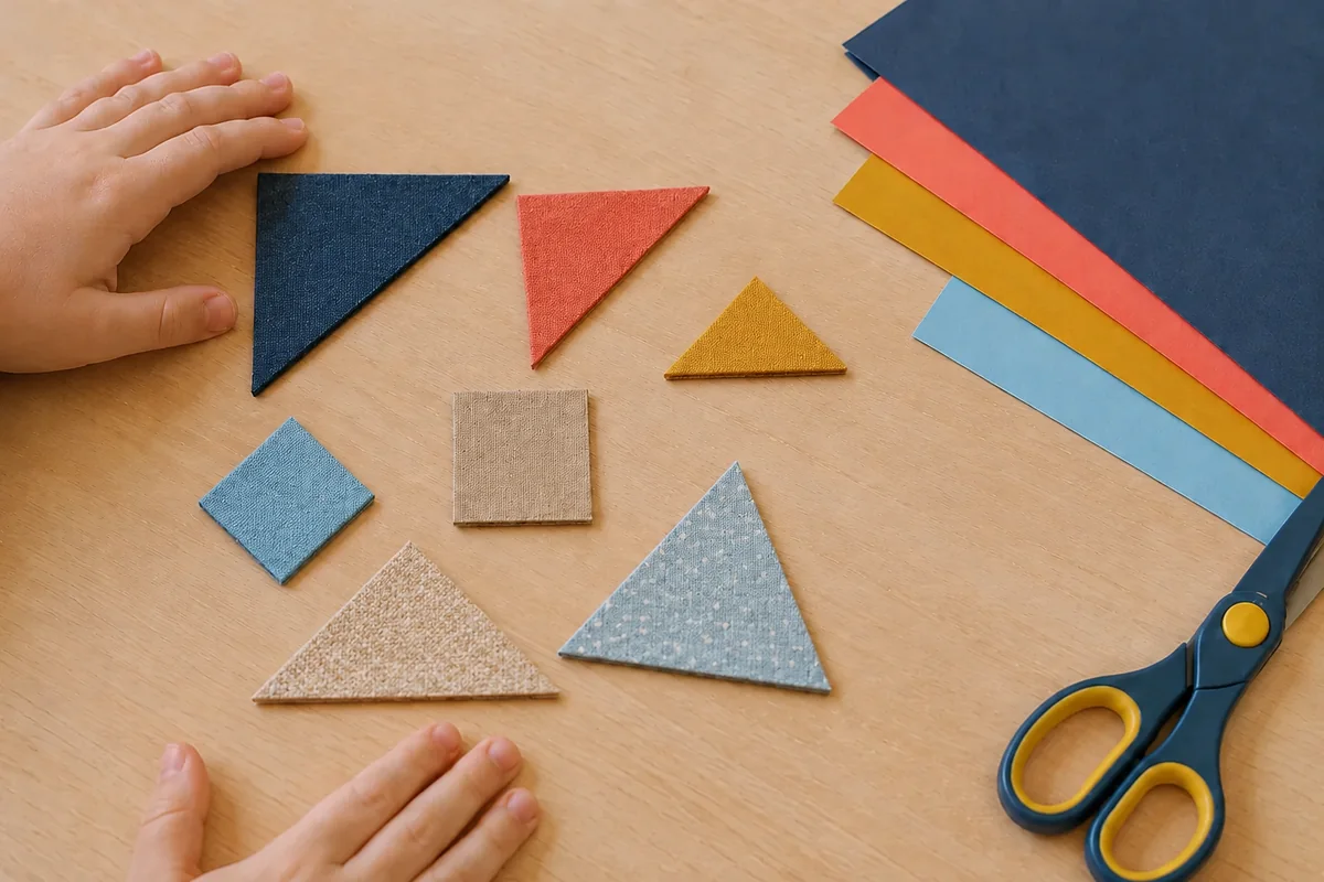Étape 3 de « Fabriquer un tangram tactile en carton et tissu » : recouvrir les formes.