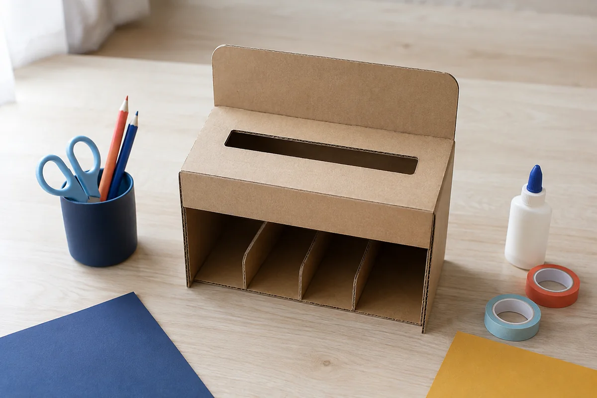 Étape 1 de « Créer un mini bureau de poste pour jouer à la maison » : former le comptoir postal.