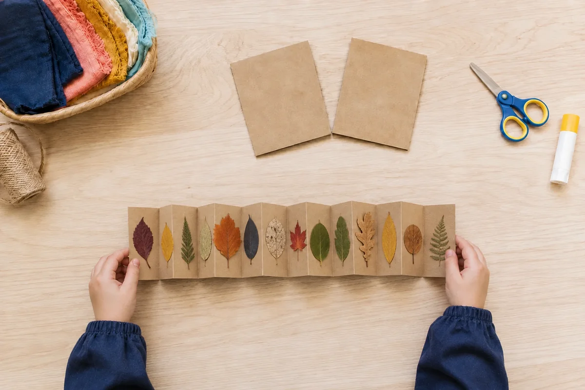Étape 3 de « Mini-livre botanique en accordéon pour classer 12 feuilles » : classer les feuilles sèches.