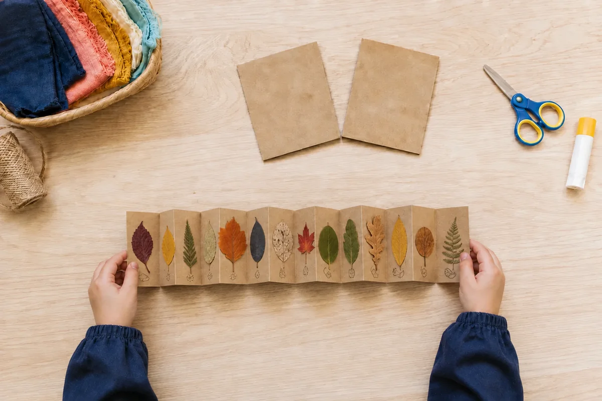 Étape 4 de « Mini-livre botanique en accordéon pour classer 12 feuilles » : fixer et documenter.