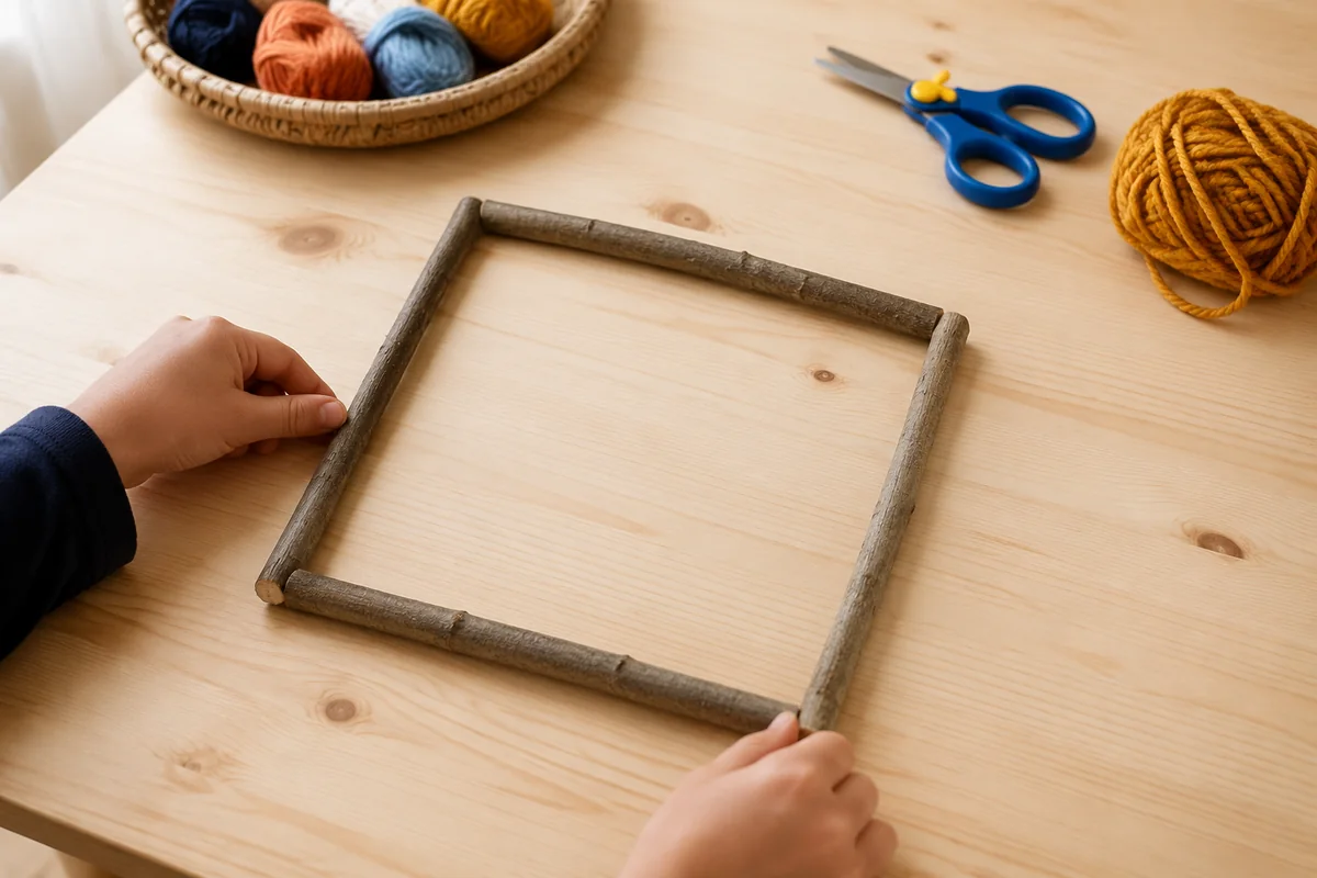 Étape 1 de « Fabriquer un métier à tisser avec des brindilles tombées » : choisir quatre brindilles.