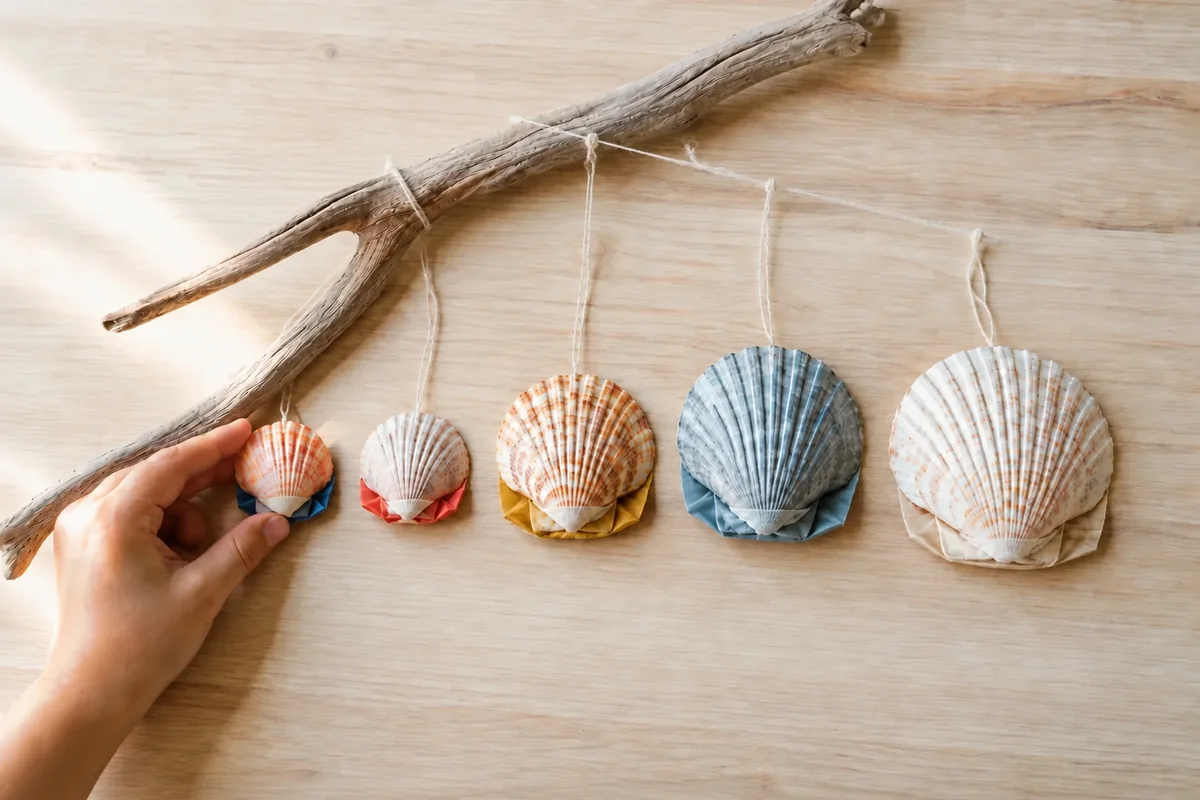 Étape 4 de « Créer un mobile souvenir de plage sans percer les coquillages » : équilibrer sur la branche.