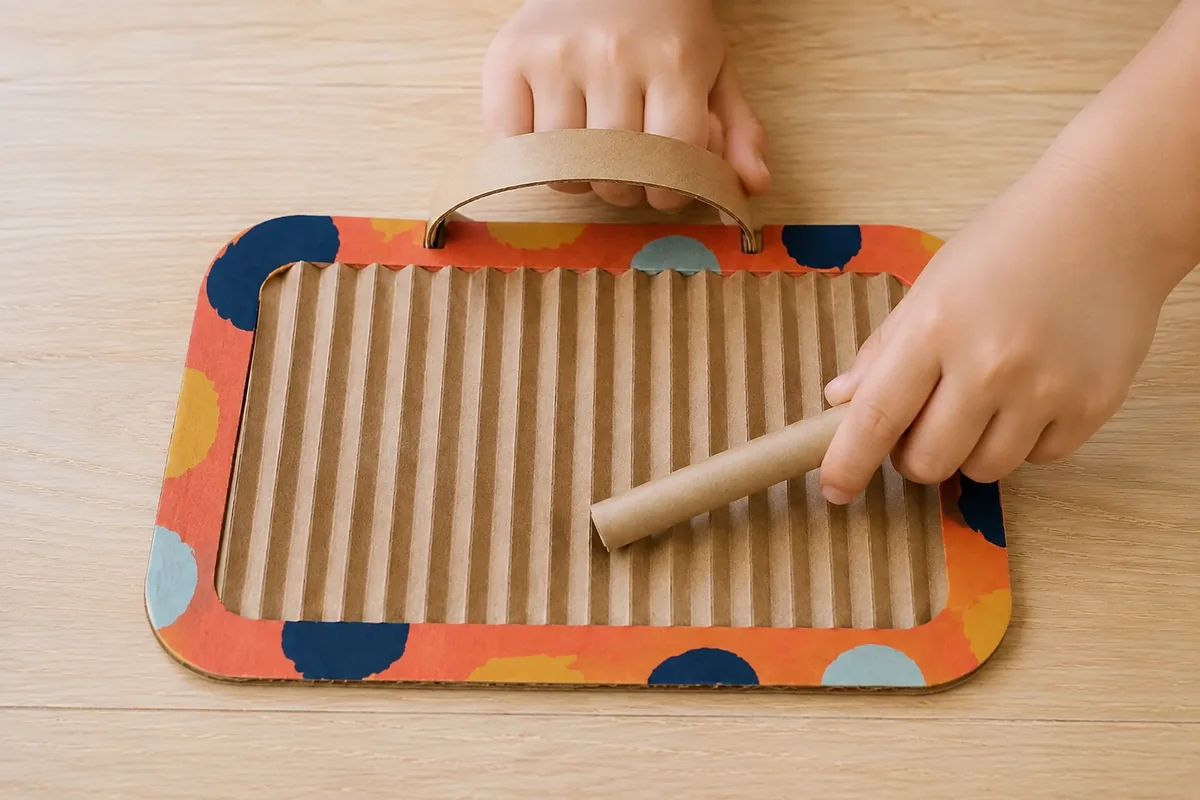 Étape 5 de « Güiro en carton ondulé avec poignée à fabriquer » : jouer un rythme doux.