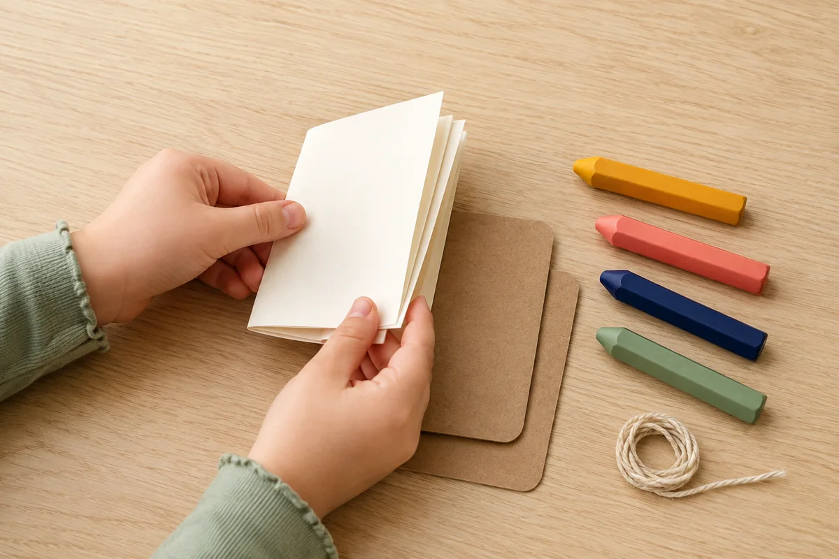 Étape 1 de « Créer un carnet d'empreintes d'écorces et de feuilles » : préparer les pages du carnet.