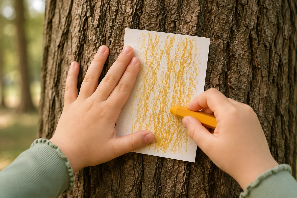 Étape 2 de « Créer un carnet d'empreintes d'écorces et de feuilles » : réaliser une empreinte d'écorce.