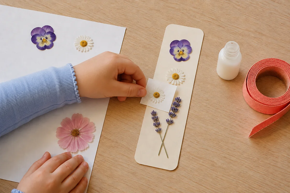 Étape 3 de « Fabriquer un marque-page floral sans résine » : fixer les végétaux.