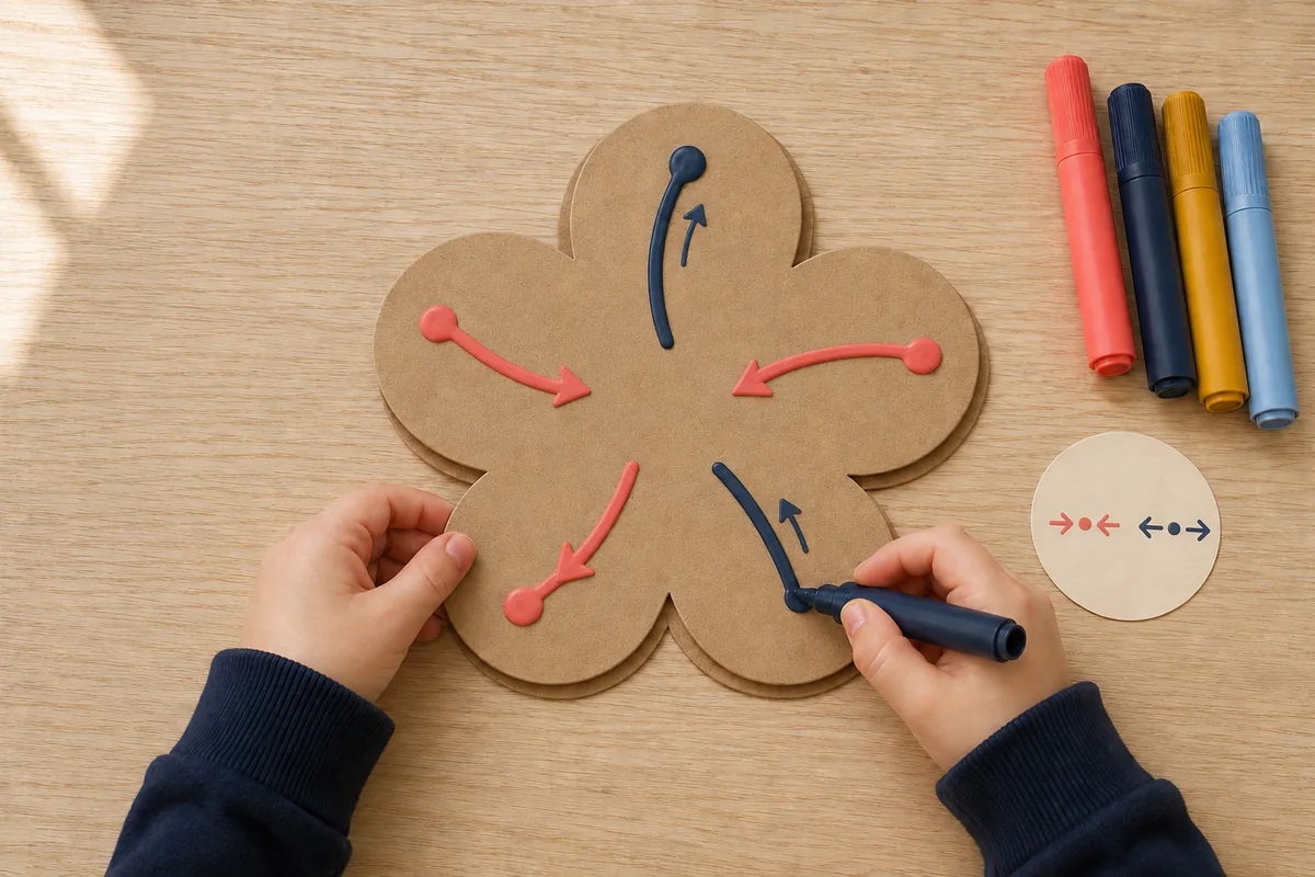 Étape 3 de « Fabriquer une fleur de respiration à cinq pétales » : ajouter les consignes visuelles.