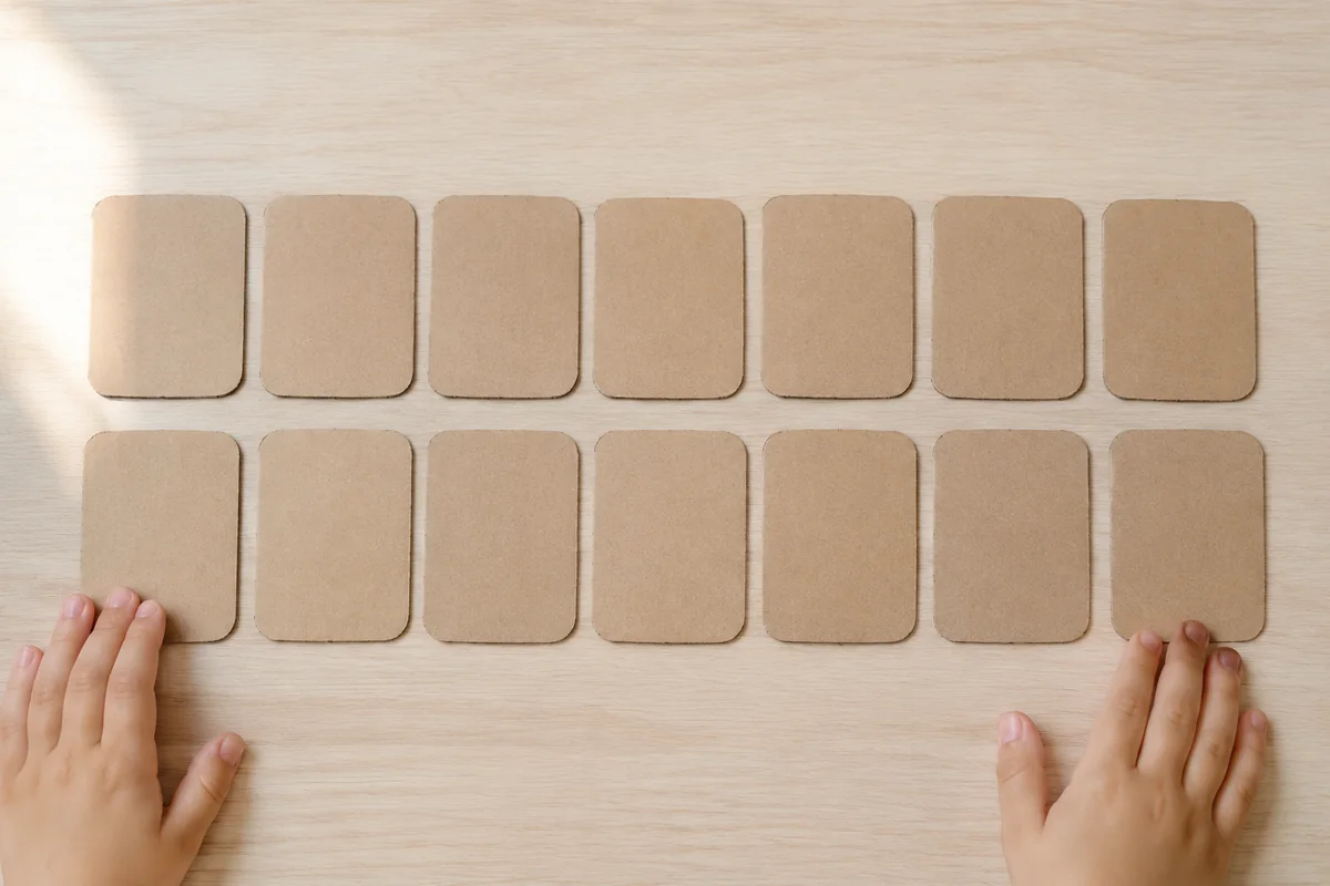 Étape 1 de « Fabriquer un memory tactile avec de grandes cartes » : découper quatorze grandes cartes.