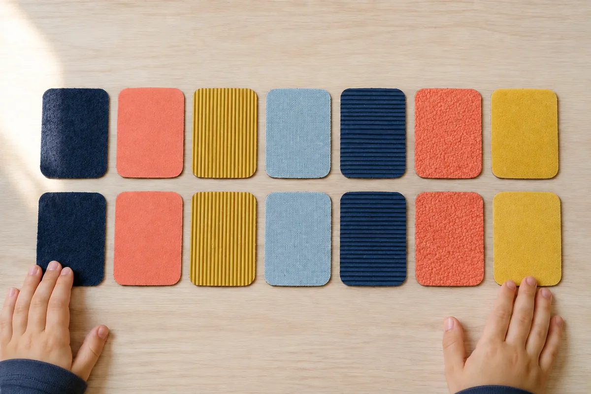 Étape 2 de « Fabriquer un memory tactile avec de grandes cartes » : choisir sept textures sûres.