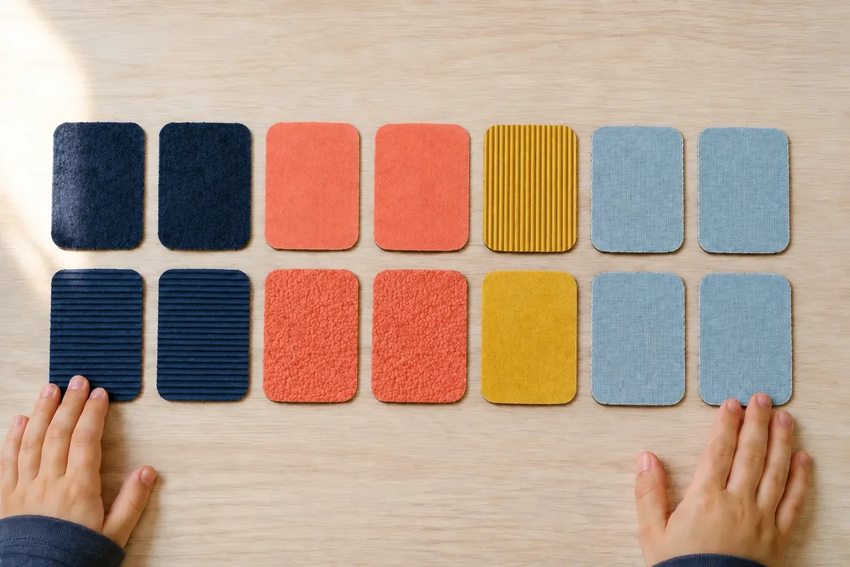 Étape 3 de « Fabriquer un memory tactile avec de grandes cartes » : recouvrir les paires.