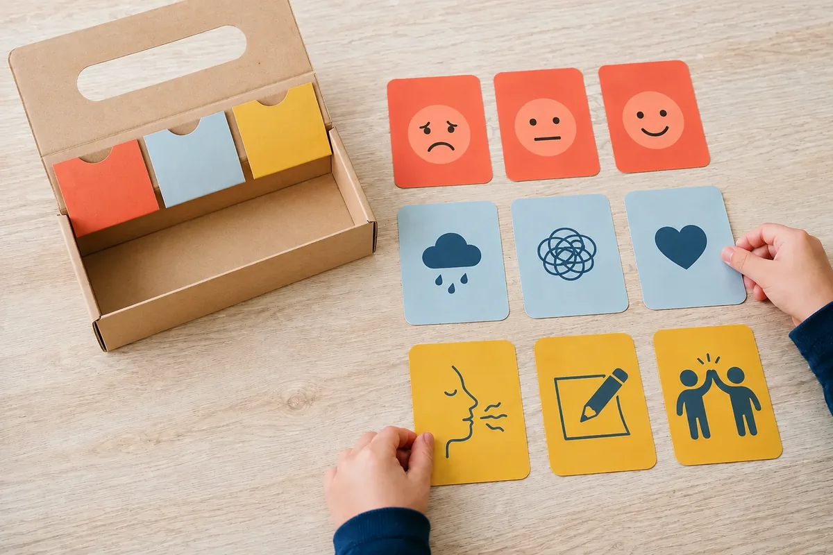 Étape 4 de « Créer une boîte aux émotions avec messages à glisser » : ajouter les pochettes de tri.