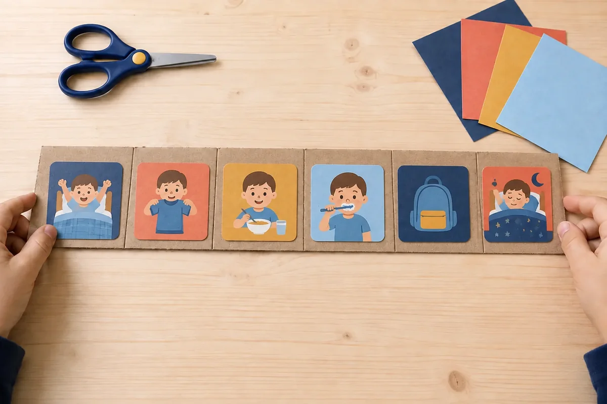 Étape 2 de « Frise de routine dessinée par l'enfant, sans imprimante » : dessiner les moments clés.