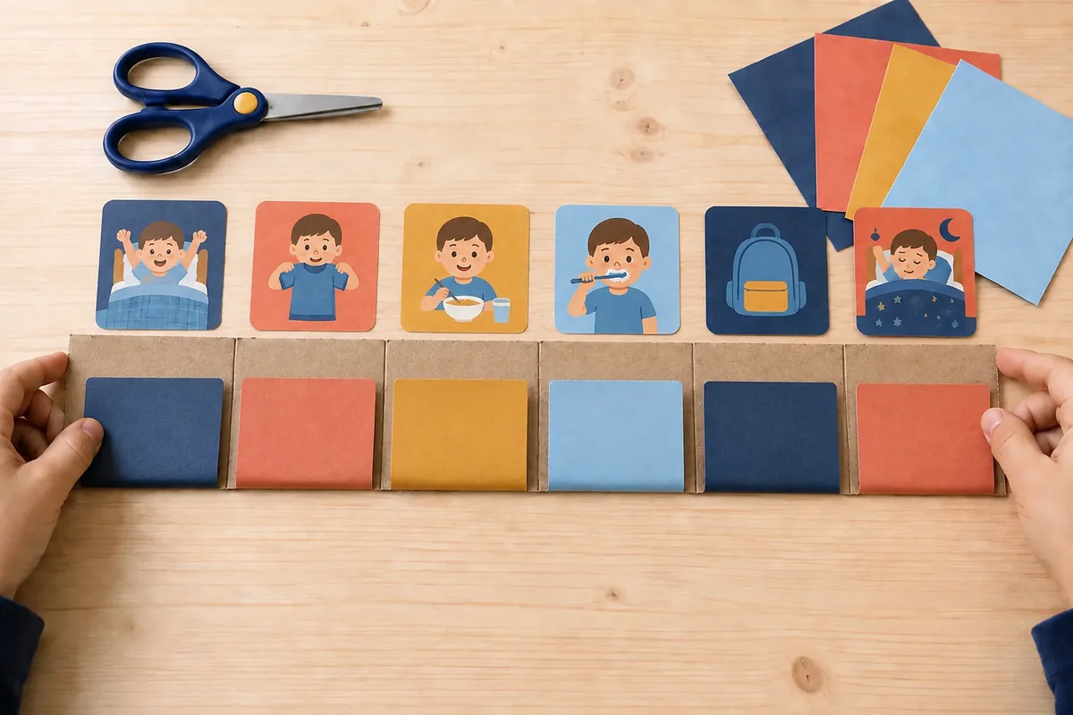 Étape 3 de « Frise de routine dessinée par l'enfant, sans imprimante » : créer les attaches mobiles.