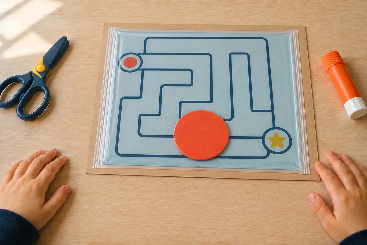 Étape 4 de « Créer un labyrinthe sensoriel plat dans une pochette scellée » : fixer sur le labyrinthe.
