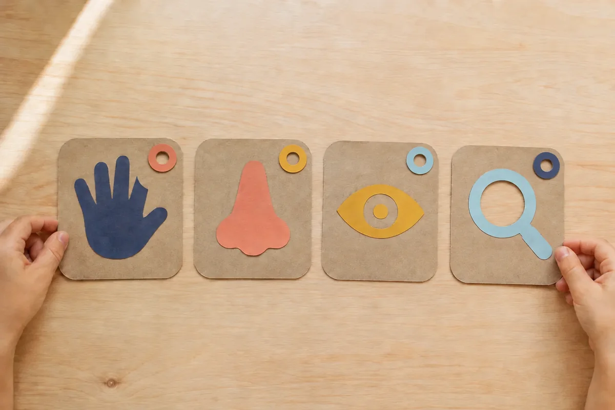 Étape 3 de « Créer une roue pliable pour une chasse sensorielle » : colorer et renforcer les cartes.