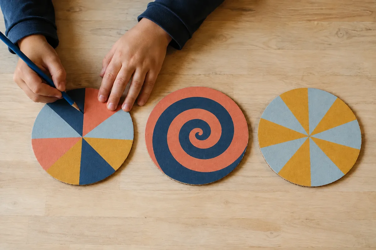 Étape 2 de « Créer une toupie des couleurs en carton » : créer trois motifs optiques.