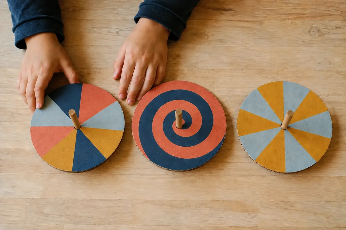 Étape 4 de « Créer une toupie des couleurs en carton » : monter les toupies.