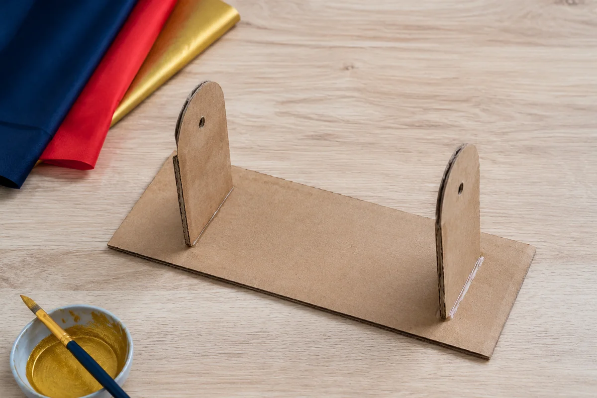 Étape 1 — assembler une base à deux montants : deux montants parallèles, rigides et percés au même niveau, pour fabriquer une poulie de bureau pour soulever un panier papier