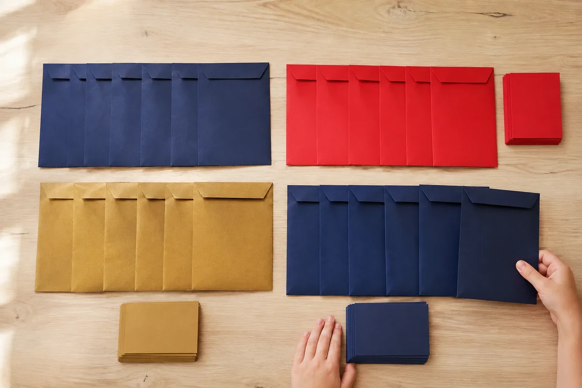 Étape 2 — créer les cartes d’activités : vingt-quatre cartes épaisses de même format, faces non lisibles, pour calendrier de l'avent mural à 24 enveloppes réutilisables