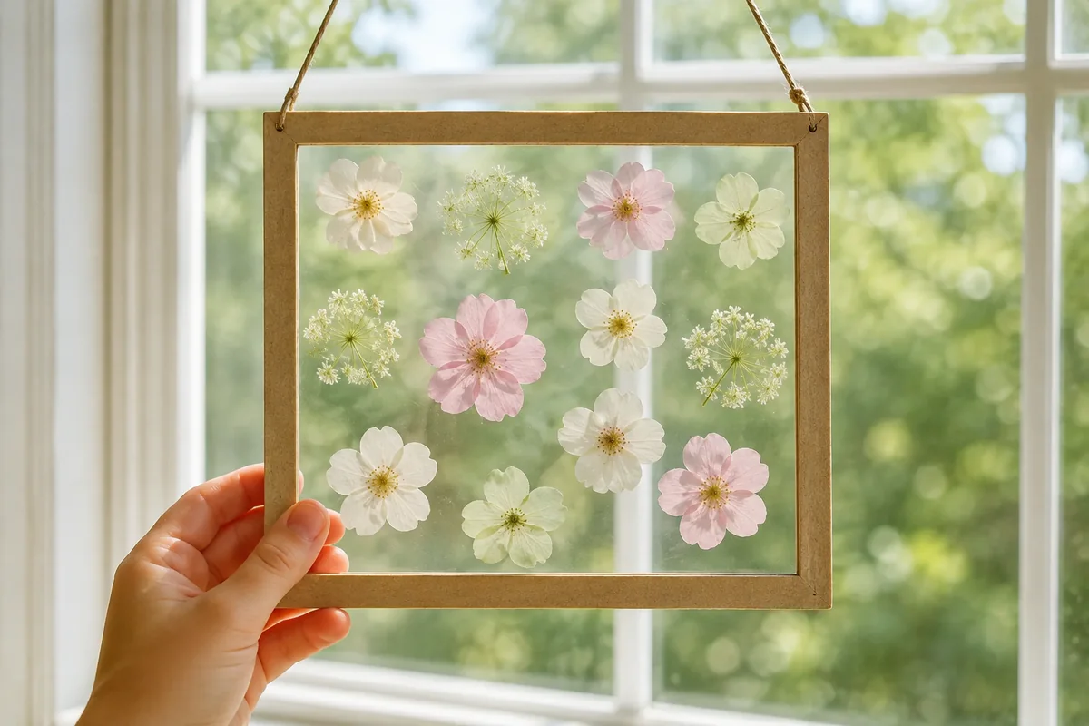 Vitrail de fleurs pressées sans verre