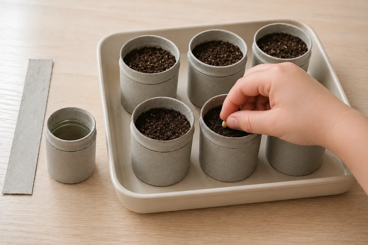 Étape 4 — pots semés dans un plateau
