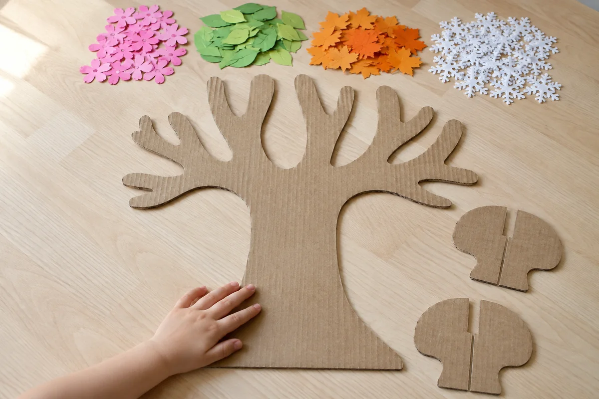 Étape 1 — grand arbre en carton découpé