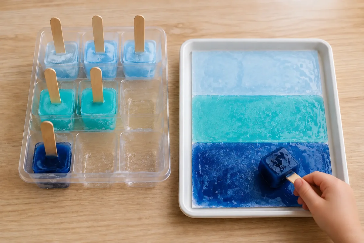 Étape 3 — bandes bleues tracées aux glaçons