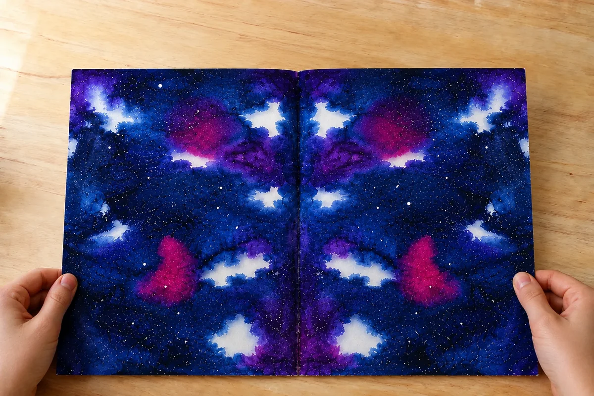Nébuleuse en monotype plié : galaxie sans sel ni machine