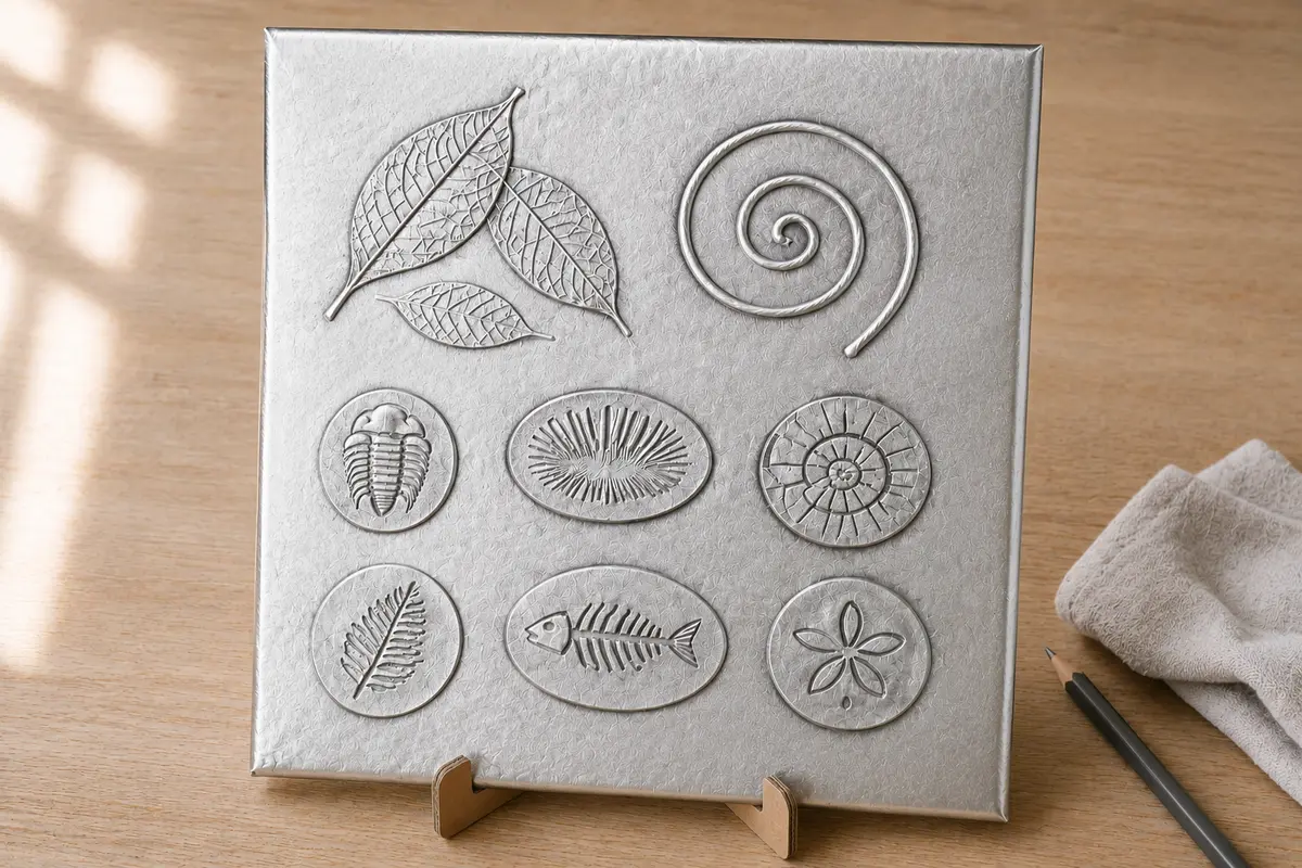 Fossiles en relief sous feuille d'aluminium