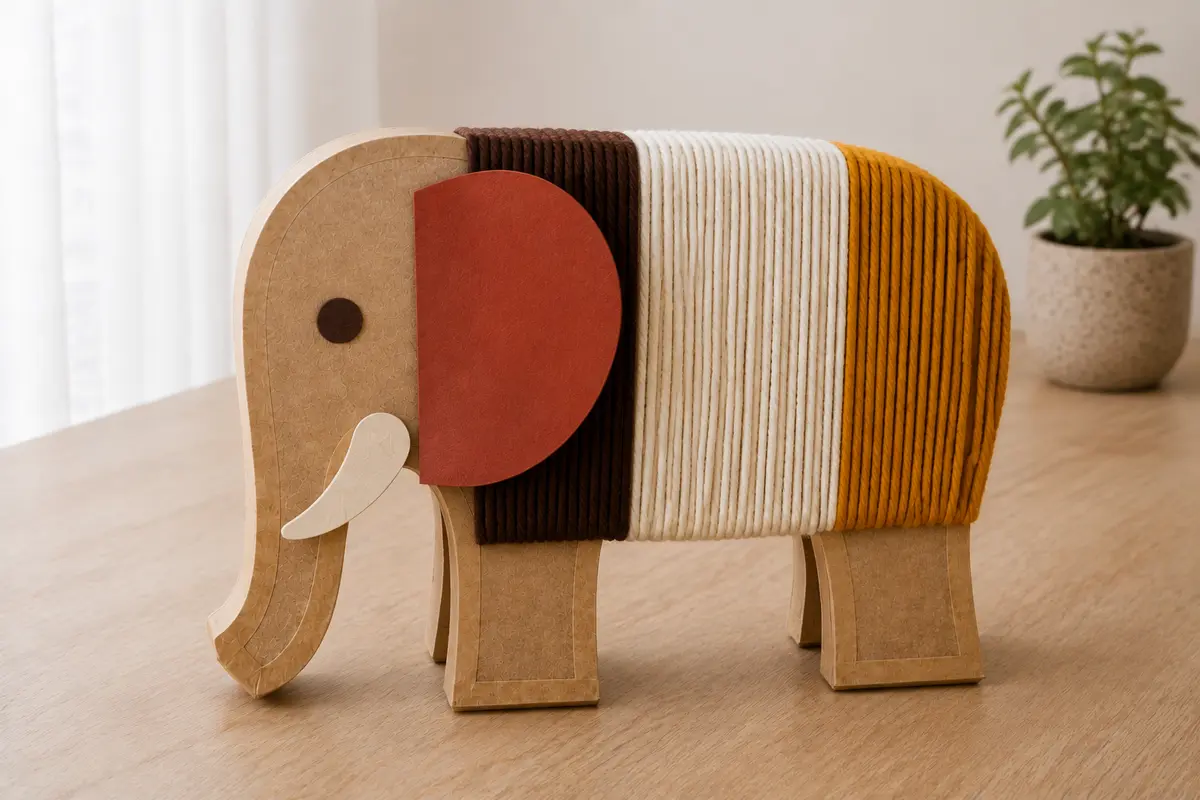 Sculpture animale en carton entouré de laine