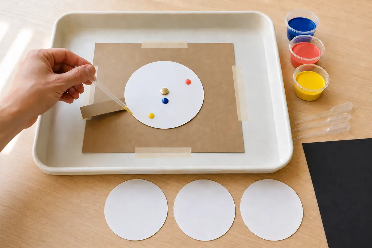 Étape 3 — gouttes de peinture sur disque immobile