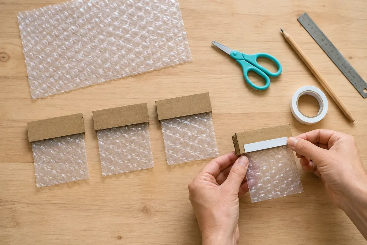 Étape 1 — tampons en papier bulle sur carton